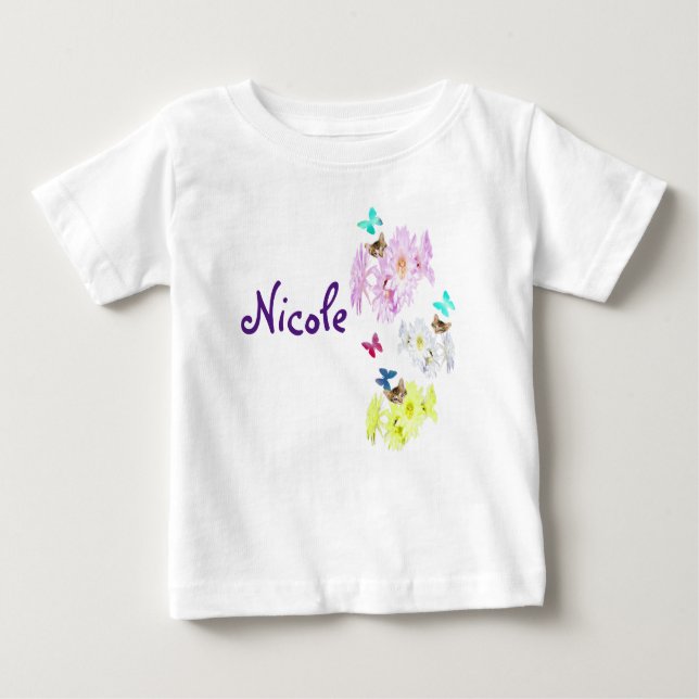 Camiseta De Bebé Nicole, Nombre Con Gatitos, (Anverso)