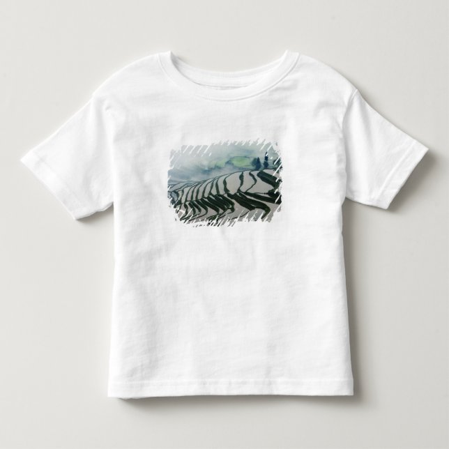 Camiseta De Bebé Niebla de la mañana sobre campos del arroz (Anverso)
