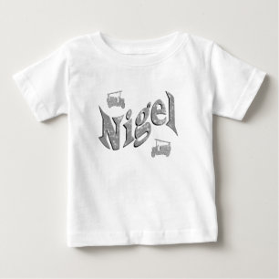 Camiseta De Bebé "Nigel" Nombre Con Camiones De Bomberos Antiguos,