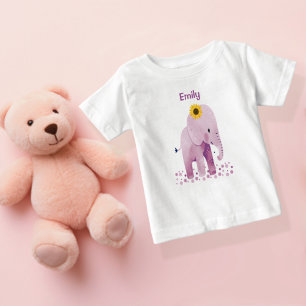 Camiseta De Bebé Niña Adorable Elefante Con Nombre