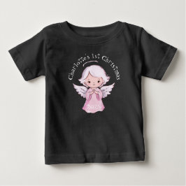 Camiseta De Bebé Niña Ángel Navidad Rosa 1er Cumpleaños 2025 Negro