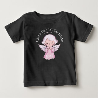 Camiseta De Bebé Niña Ángel Navidad Rosa 1er Cumpleaños 2025 Negro