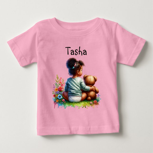 Camiseta De Bebé Niña bebé y su oso de peluche | Personalizado (Anverso)