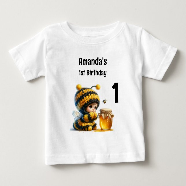 Camiseta De Bebé Niña Bonita con Disfraz de Abeja en su Cumpleaños  (Anverso)