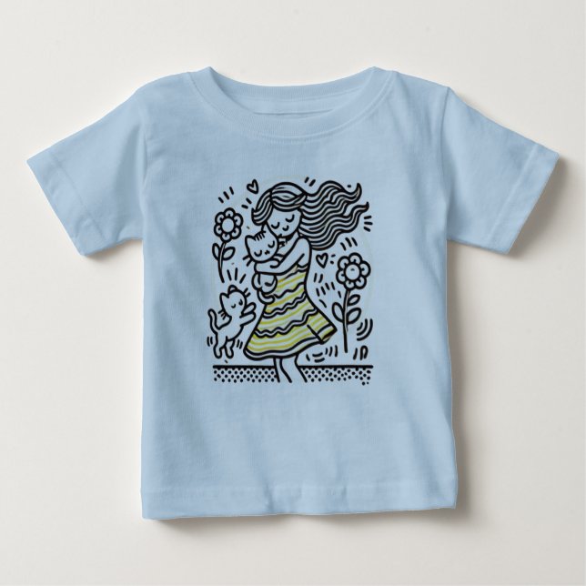 Camiseta De Bebé "Niña caprichosa con gatito" (Anverso)