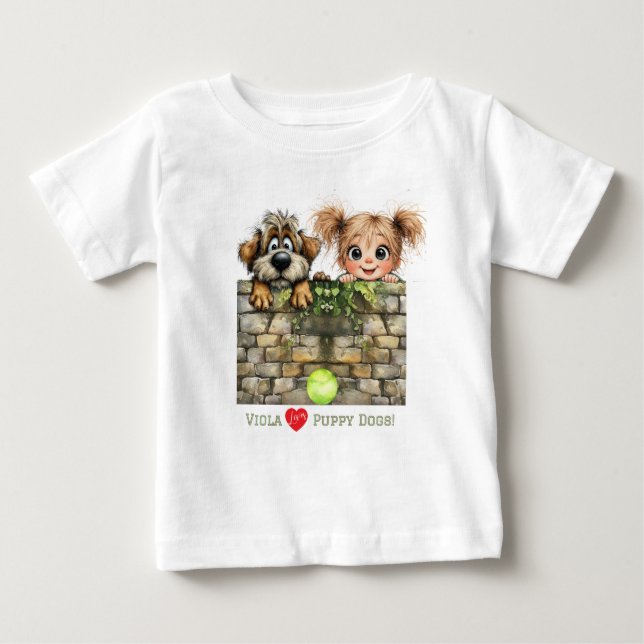 Camiseta De Bebé Niña Curiosa y Cachorro Curioso (Anverso)