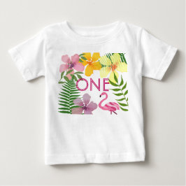 Camiseta De Bebé Niña de cumpleaños número uno Luau Flamingo