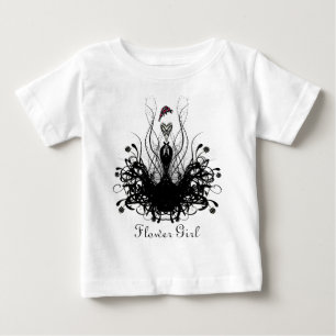 Camiseta De Bebé Niña de flores de cosecha negra y blanca