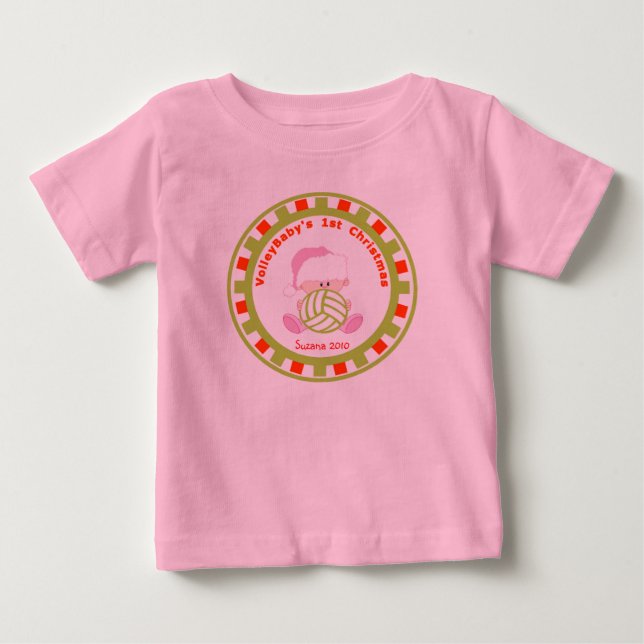 Camiseta De Bebé Niña de voleibol Navidad primero con nombre (Anverso)