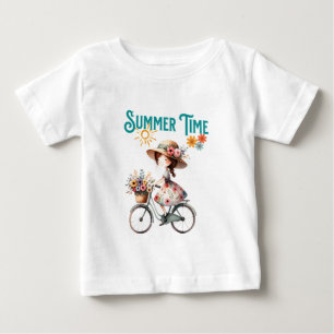 Camiseta De Bebé Niña en bicicleta con flores verano