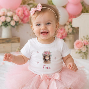 Camiseta De Bebé Niña Linda Cumpleaños Caballo Floral Rosa Primero