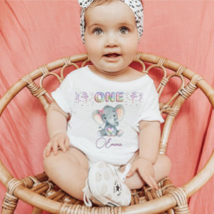 Camiseta De Bebé Niña Nacida Primer Nacimiento Elefante Cute Uno