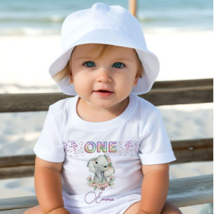 Camiseta De Bebé Niña Nacida Primer Nacimiento Elefante Cute Uno