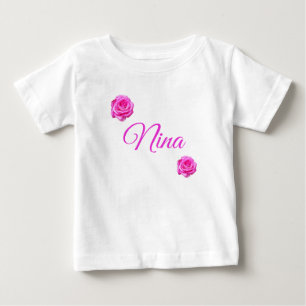 Camiseta De Bebé Nina, nombre con rosas rosadas, 