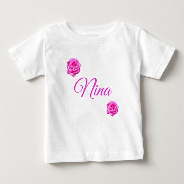 Camiseta De Bebé Nina, nombre con rosas rosadas,  (Anverso)