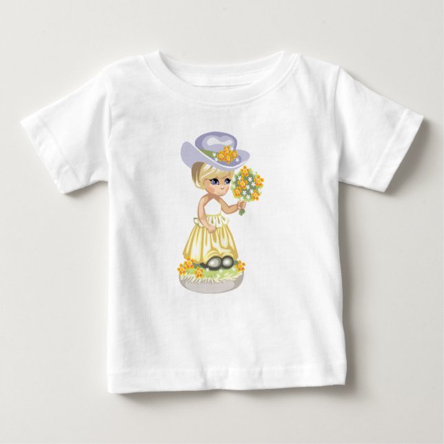 Camiseta De Bebé Niña Pequeña con Vestido Amarillo de Pascua Sosten (Anverso)