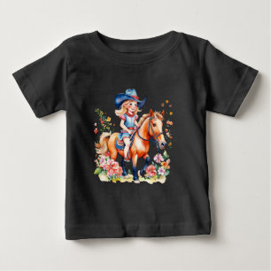 Camiseta De Bebé Niña pequeña en caballo con flores