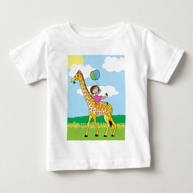 Camiseta De Bebé Niña pequeña y jirafa (Anverso)