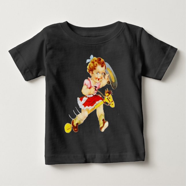 Camiseta De Bebé Niña Rodeo Occidental en Caballo Palo (Anverso)