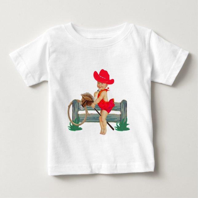 Camiseta De Bebé Niña Rodeo Occidental en Caballo Palo (Anverso)