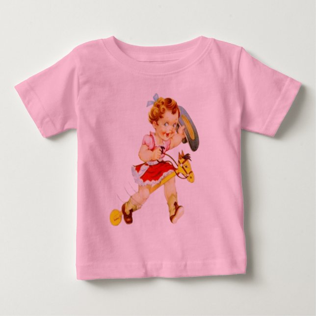 Camiseta De Bebé Niña Rodeo Occidental en Caballo Palo (Anverso)