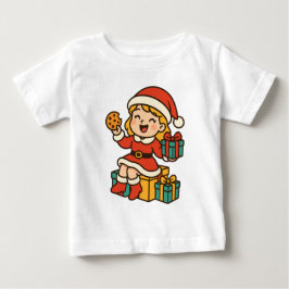 Camiseta De Bebé Niña Santa con galletas y regalos