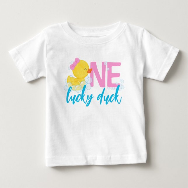 Camiseta De Bebé Niña Un Pato De Suerte Acuarela Cumpleaños 1 (Anverso)