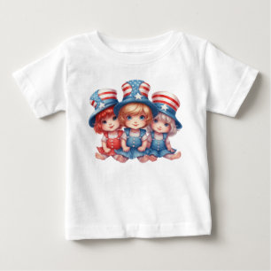 CAMISETA DE BEBÉ NIÑAS ADORABLES VESTIDAS DE ROJO BLANCO AZUL