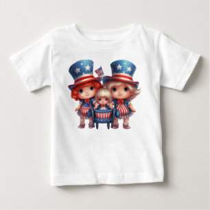 CAMISETA DE BEBÉ NIÑAS ADORABLES VESTIDAS DE ROJO BLANCO AZUL