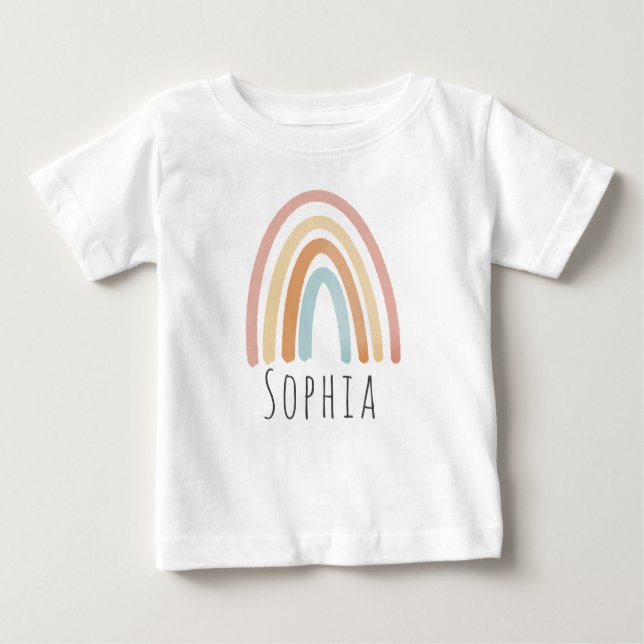 Camiseta De Bebé Niñas Bonito Rosa Boho Acuarela Arcoíris (Anverso)