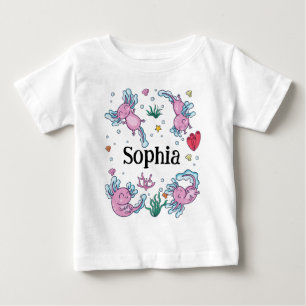 Camiseta De Bebé Niñas Bonito y Moderno Axolotl Rosa y Nombre Niños