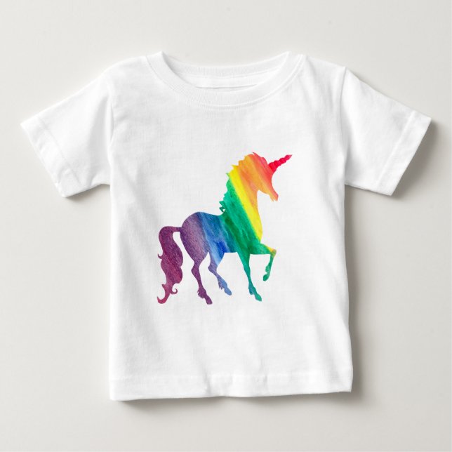 Camiseta De Bebé Niñas Cool Unicornio Arcoiris Acuarela Kids (Anverso)