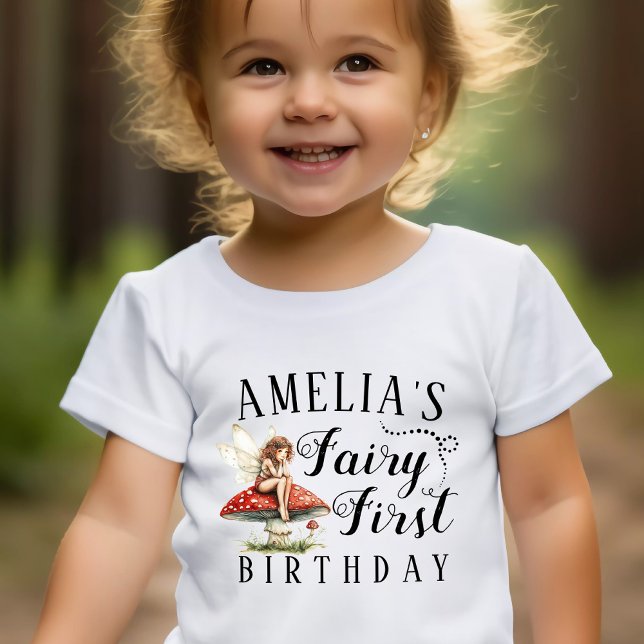 Camiseta De Bebé Niñas Hongos Mágicos Hadas Primer Cumpleaños (Magical Mushroom Girls Fairy First Birthday Baby T-Shirt)