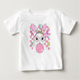 Camiseta De Bebé Niñas Retro Cuadradas Conejo de Pascua Rosa