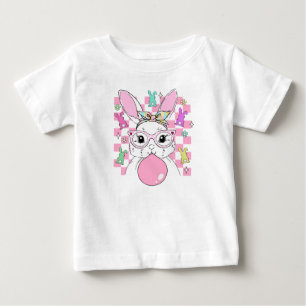 Camiseta De Bebé Niñas Retro Cuadrillé Rosa Conejo de Pascua