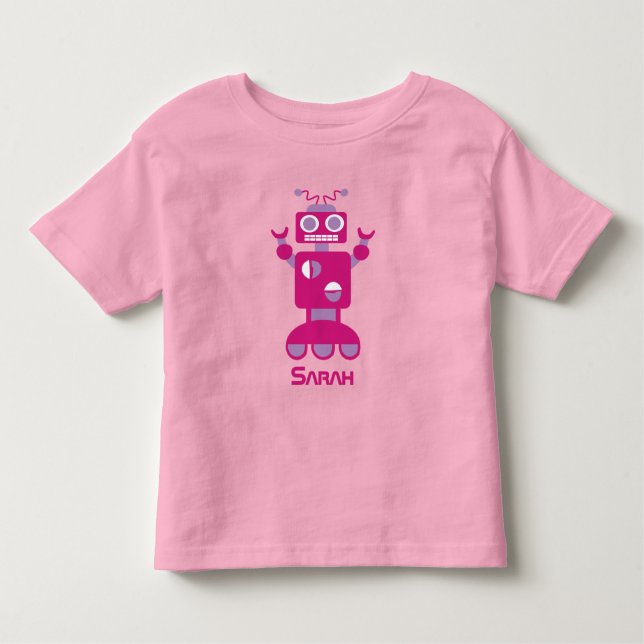 Camiseta De Bebé Niñas Robot Rosa Purpura Moderno Personalizado (Anverso)
