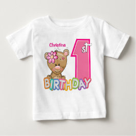 Camiseta De Bebé Niñita Primer cumpleaños Teddy Bear