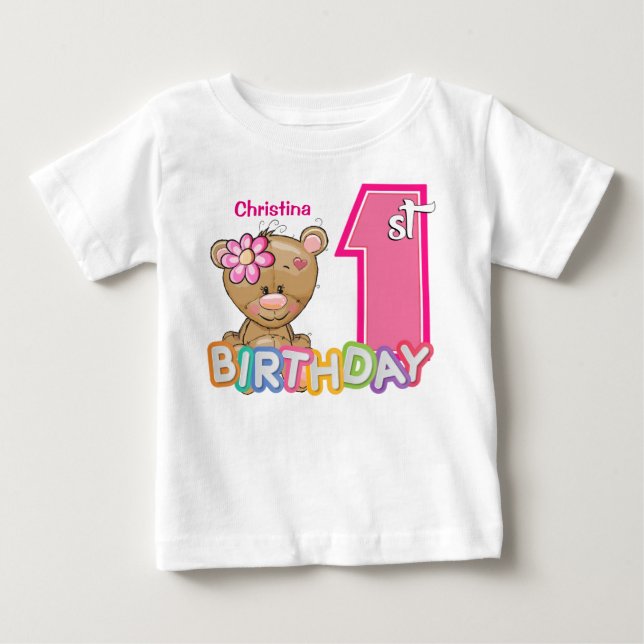 Camiseta De Bebé Niñita Primer cumpleaños Teddy Bear (Anverso)