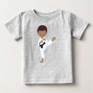 Camiseta De Bebé Niño afroamericano, niño karate, cinturón negro, k
