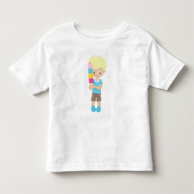 Camiseta De Bebé Niño Con Helado, Cabello Rubio, Cono De Helado (Anverso)