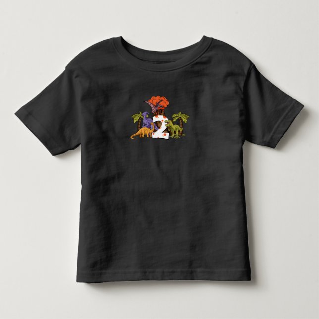 Camiseta De Bebé Niño de 2º cumpleaños, chica Dino Dinosaurs, 2 año (Anverso)