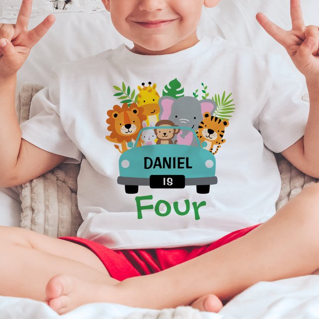 Camiseta De Bebé Niño de animales salvajes de la jungla 4 cumpleaño (Subido por el creador)