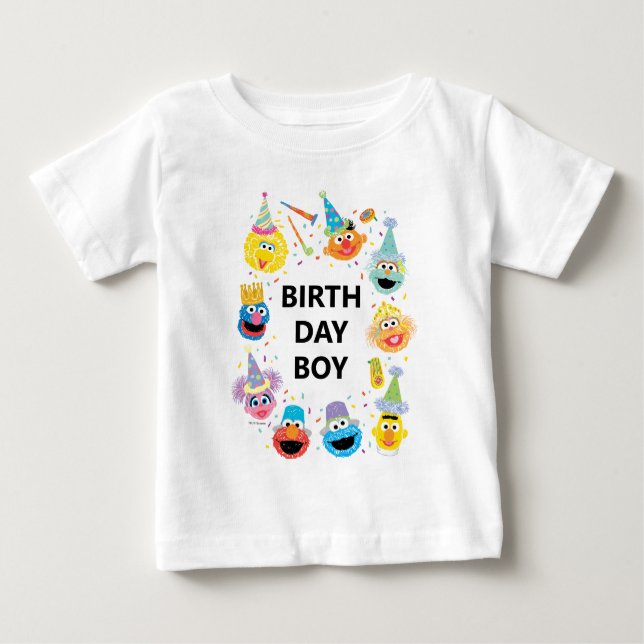 Camiseta De Bebé Niño de cumpleaños con confeti de Sesame Street (Anverso)