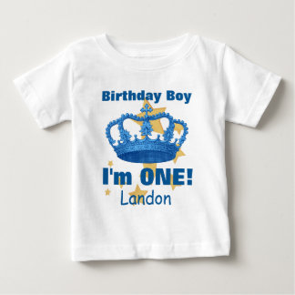 Camiseta De Bebé ¡Niño de cumpleaños con corona, soy UNO! Nombre pe
