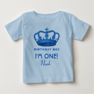 Camiseta De Bebé Niño de cumpleaños Corona Príncipe Real de un año 