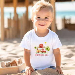 Camiseta De Bebé Niño de cumpleaños de la granja del tractor rojo