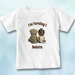 Camiseta De Bebé Niño de cumpleaños Lil' Cowboy y Teddy Bear