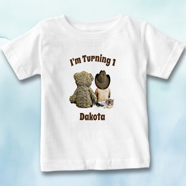 Camiseta De Bebé Niño de cumpleaños Lil' Cowboy y Teddy Bear (Subido por el creador)