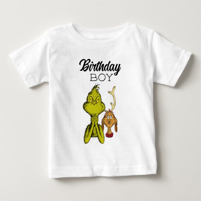 Camiseta De Bebé Niño de cumpleaños pizarra Grinch (Anverso)