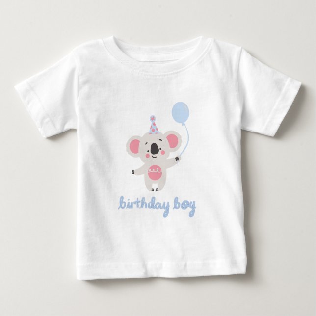 Camiseta De Bebé Niño De Cumpleaños Teddy Oso Con Un Globo (Anverso)